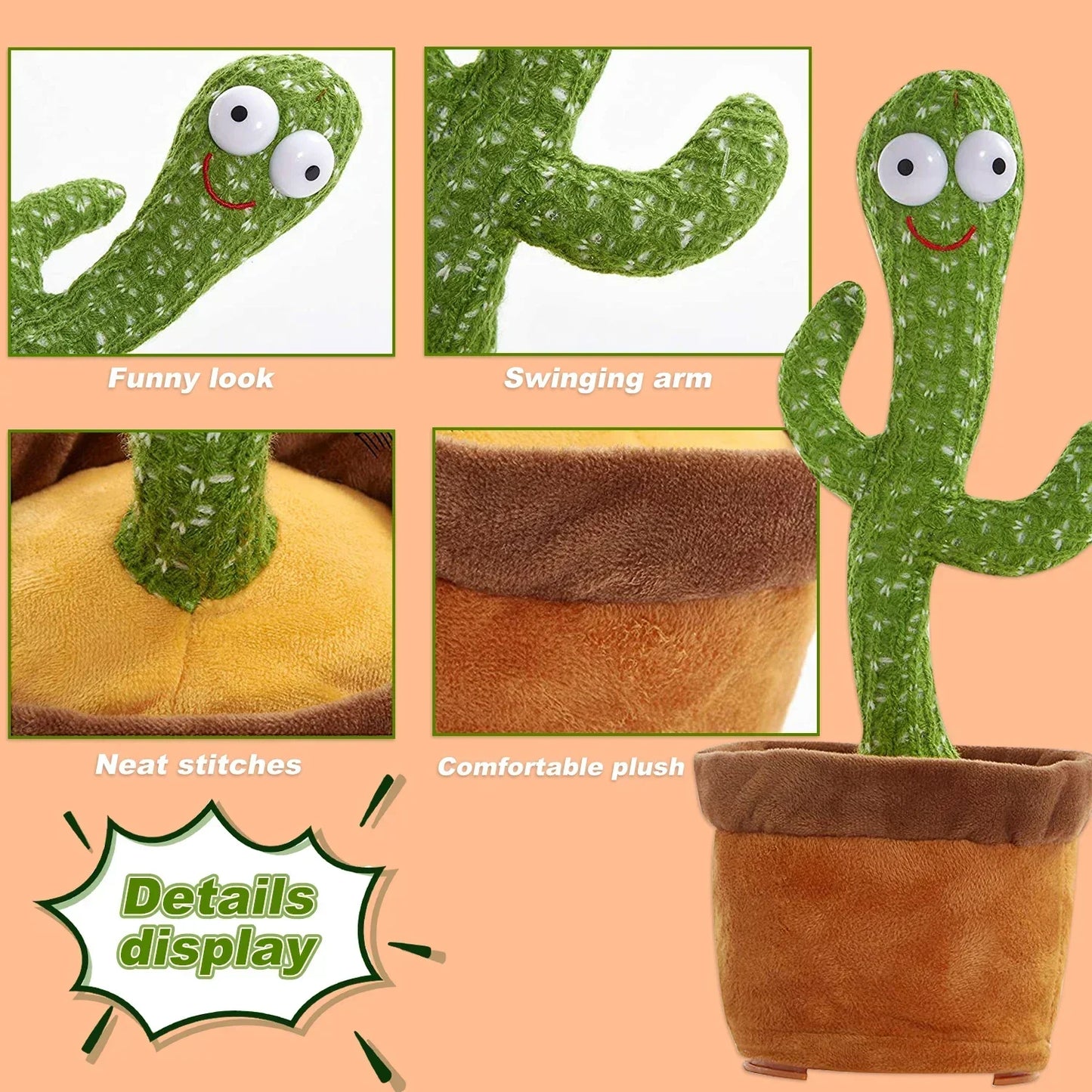 Dancing Talking Cactus Toys For Baby, Singing 120 songs, Mimicking Recording Repeating What You Say