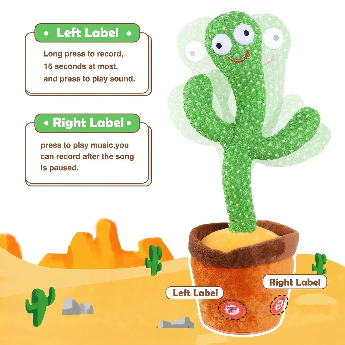 Dancing Talking Cactus Toys For Baby, Singing 120 songs, Mimicking Recording Repeating What You Say