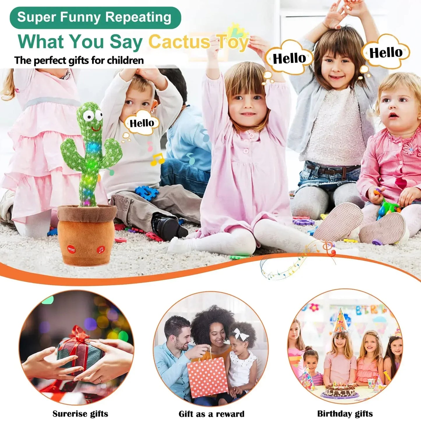 Dancing Talking Cactus Toys For Baby, Singing 120 songs, Mimicking Recording Repeating What You Say