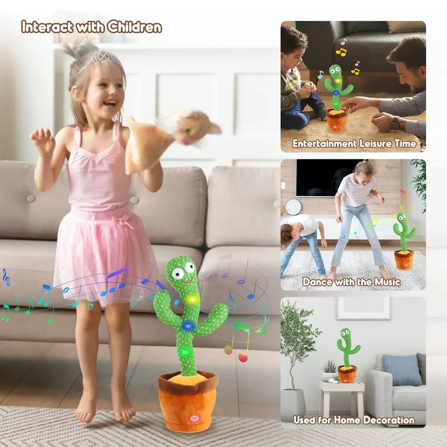 Dancing Talking Cactus Toys For Baby, Singing 120 songs, Mimicking Recording Repeating What You Say