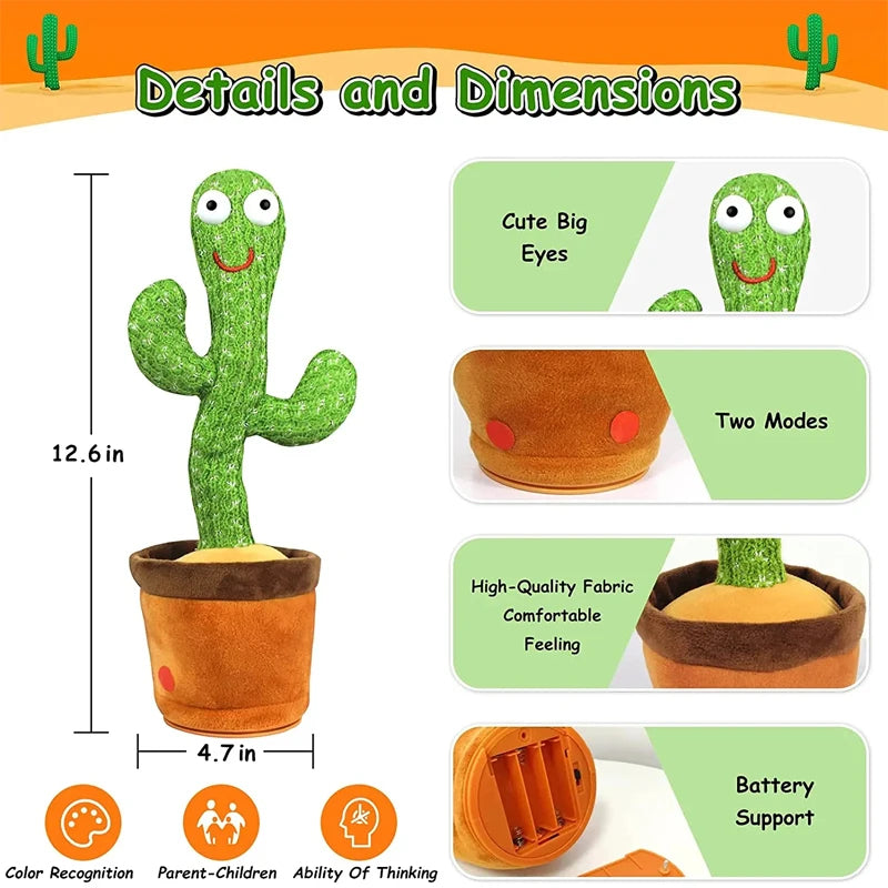 Dancing Talking Cactus Toys For Baby, Singing 120 songs, Mimicking Recording Repeating What You Say