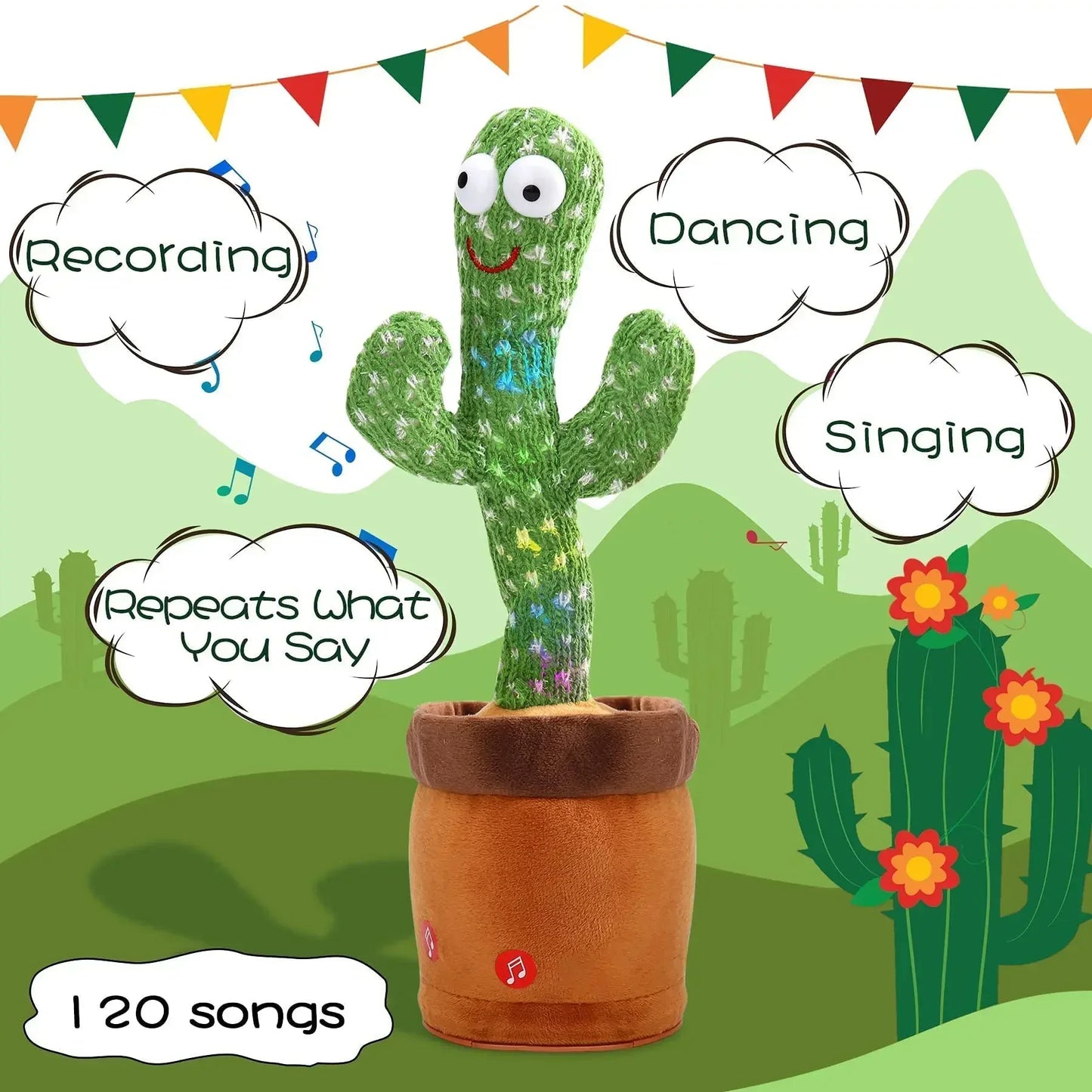 Dancing Talking Cactus Toys For Baby, Singing 120 songs, Mimicking Recording Repeating What You Say